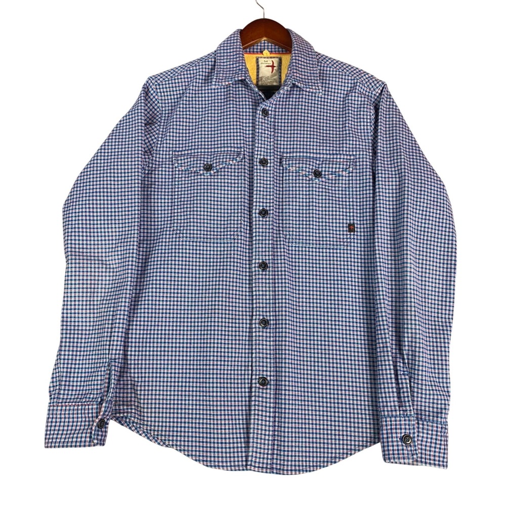 Relwen Blanket Brushed Flannel Utility Shirt Mens‎ M Blue Red Plaid Workwear